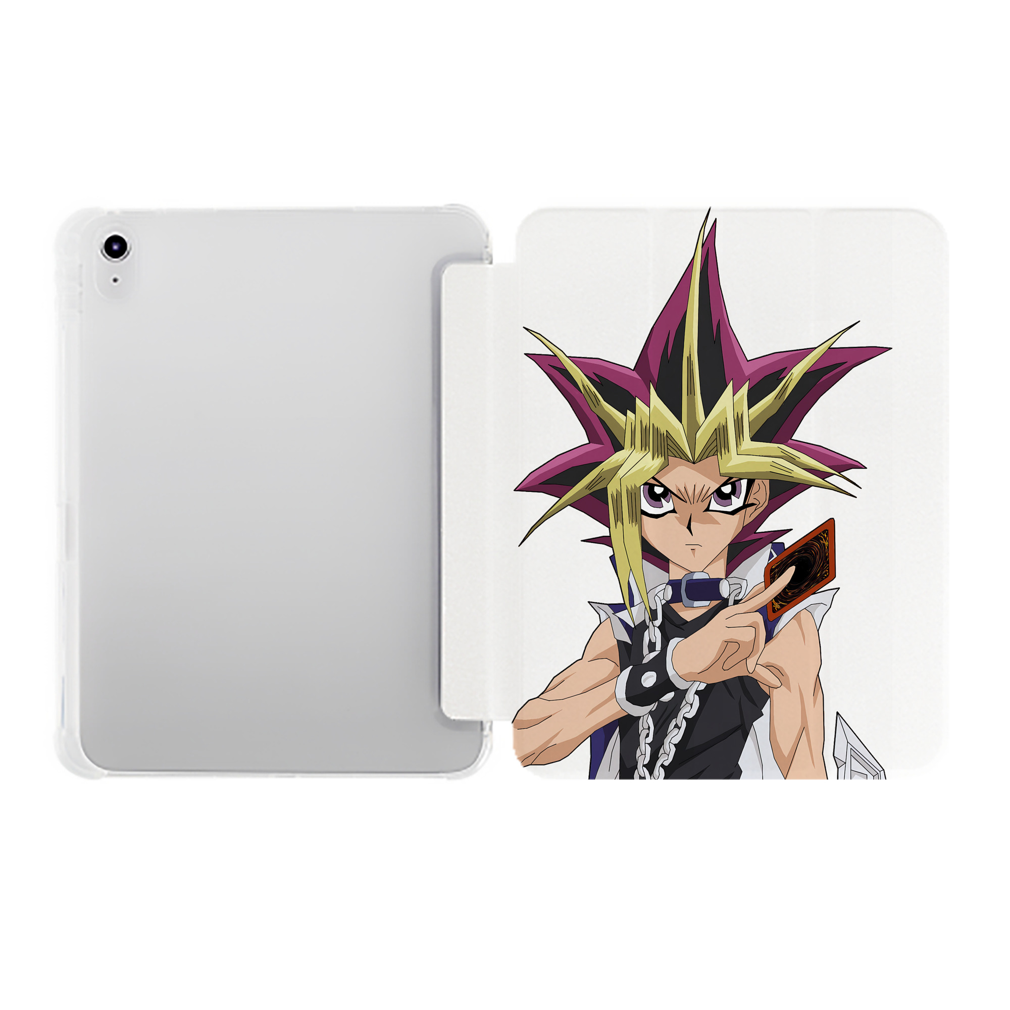 （画像用） 遊☆戯☆王 Yu-Gi-Oh! IPad ケース ペン収納付き 三つ折りスタンド PUレザー×シリコン 対応機種9.5/10.5/10.9インチ